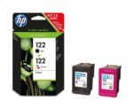 HP 122 pack de 2 cartouches d’encre noir/trois couleurs authentiques