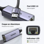 UGREEN Adaptateur USB 3.0 vers Ethernet RJ45 Gigabit 1000 Mbps (50922) – Image 9