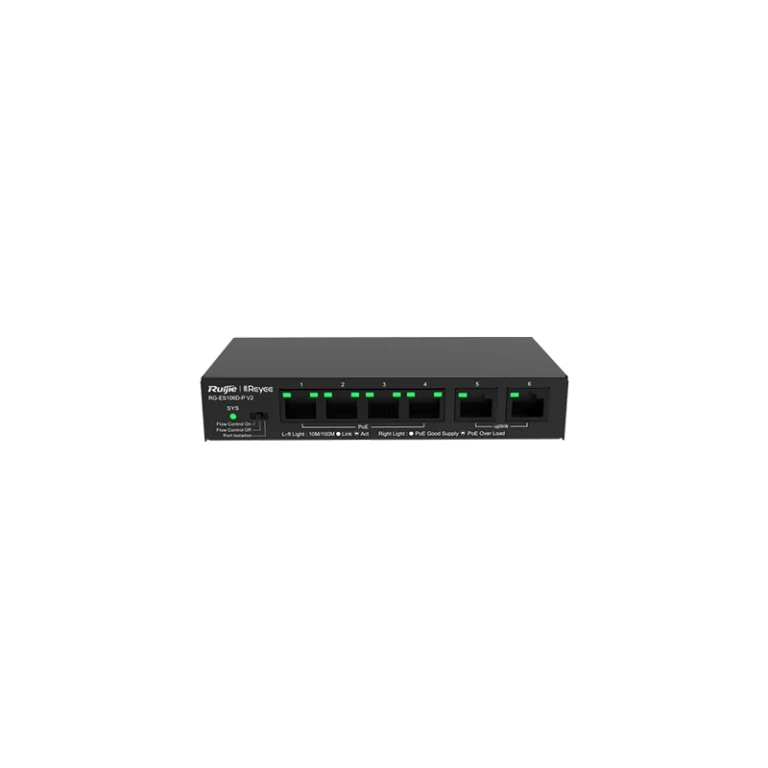 RG-ES106D-P V2 – Switch non géré 6 ports PoE 54 W – Ruijie