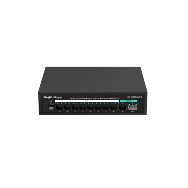 RG-ES110GS-P-L – Switch PoE non géré 9×GE + 1 SFP 20 Gbps – Ruijie