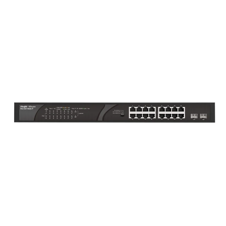 RG-ES118GS-P – Switch PoE non géré 16×GE + 2 SFP – 36 Gbps – Ruijie