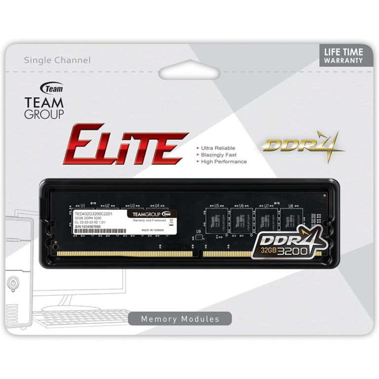 Barrette mémoire de bureau UDDIM DDR4 TEAM ELITE 32 Go 3200 CL22 (TED432G3200C2201)