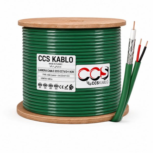 KX6 + Alimentation – Câble Coaxial CCTV CCS KABLO 500m Blanc