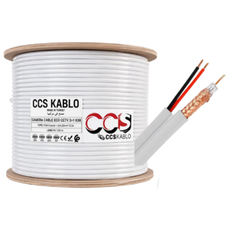 KX7 + Alimentation – Câble Coaxial CCTV CCS KABLO 500m Blanc